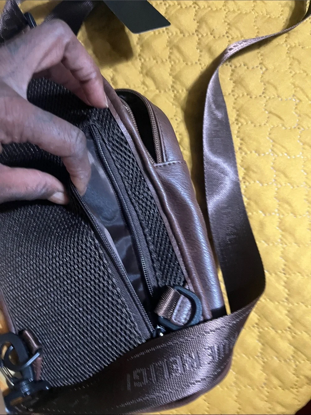 True Religion Brown Pattern Logo Crossbody Sling Bag